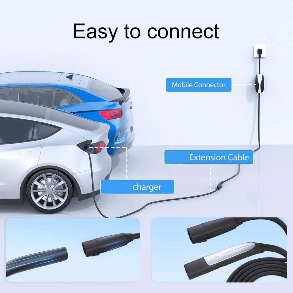 48A EV Charging Extension Cable with One-Button Switch for Tesla M3/Y/S/X-16FT - T-Launch