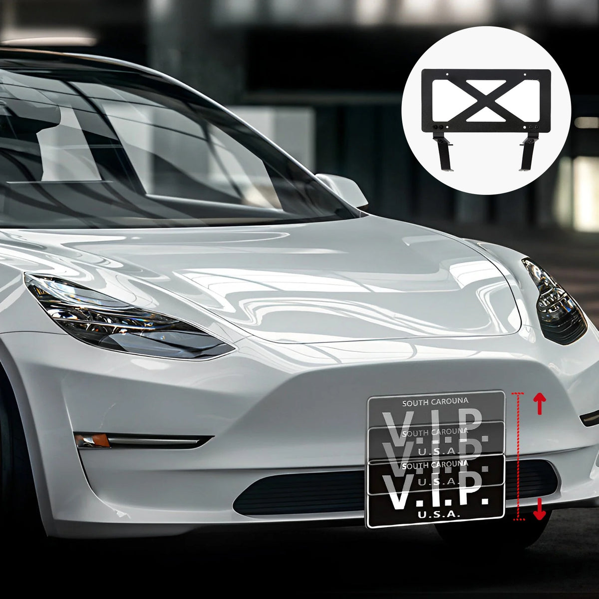 Nastavitelný rám na přední SPZ bez vrtání pro Tesla [[PL170]] 3/Y (2017-2023)- Pohyblivý držák SPZ, držák SPZ