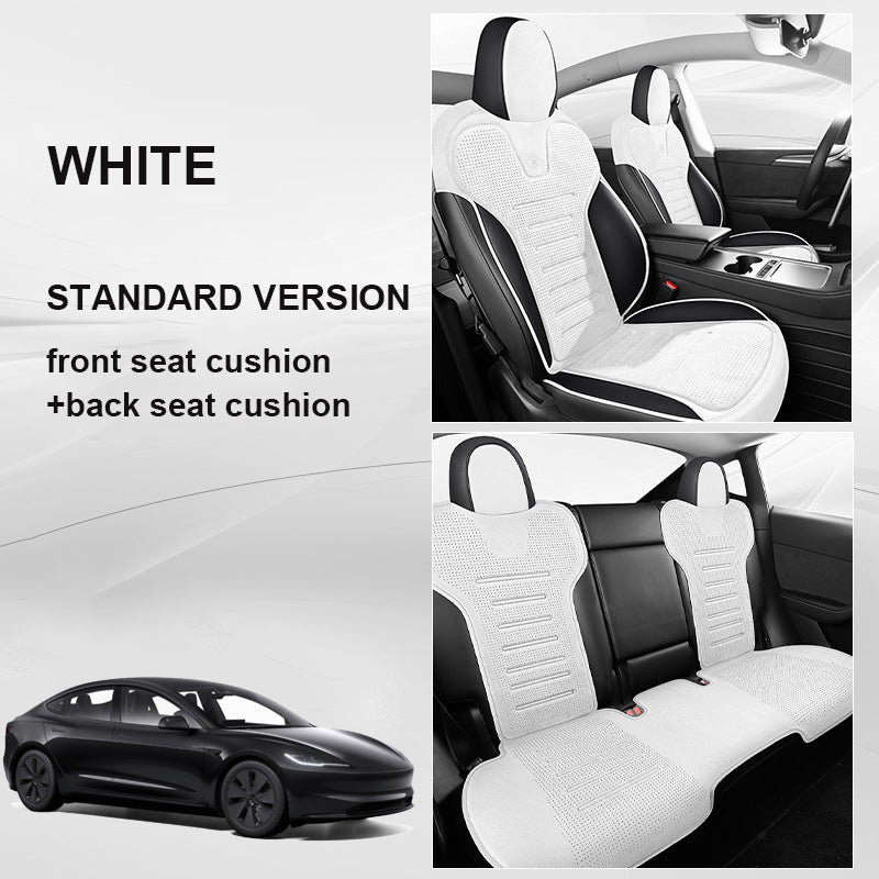 Teslaunch All Seasons Alcantara Cushion for Tesla 2024 Model 3 Highland, White / Upgraded Version (1 Pair Head pillow+front Seat Cushion+Back Seat Cushion)