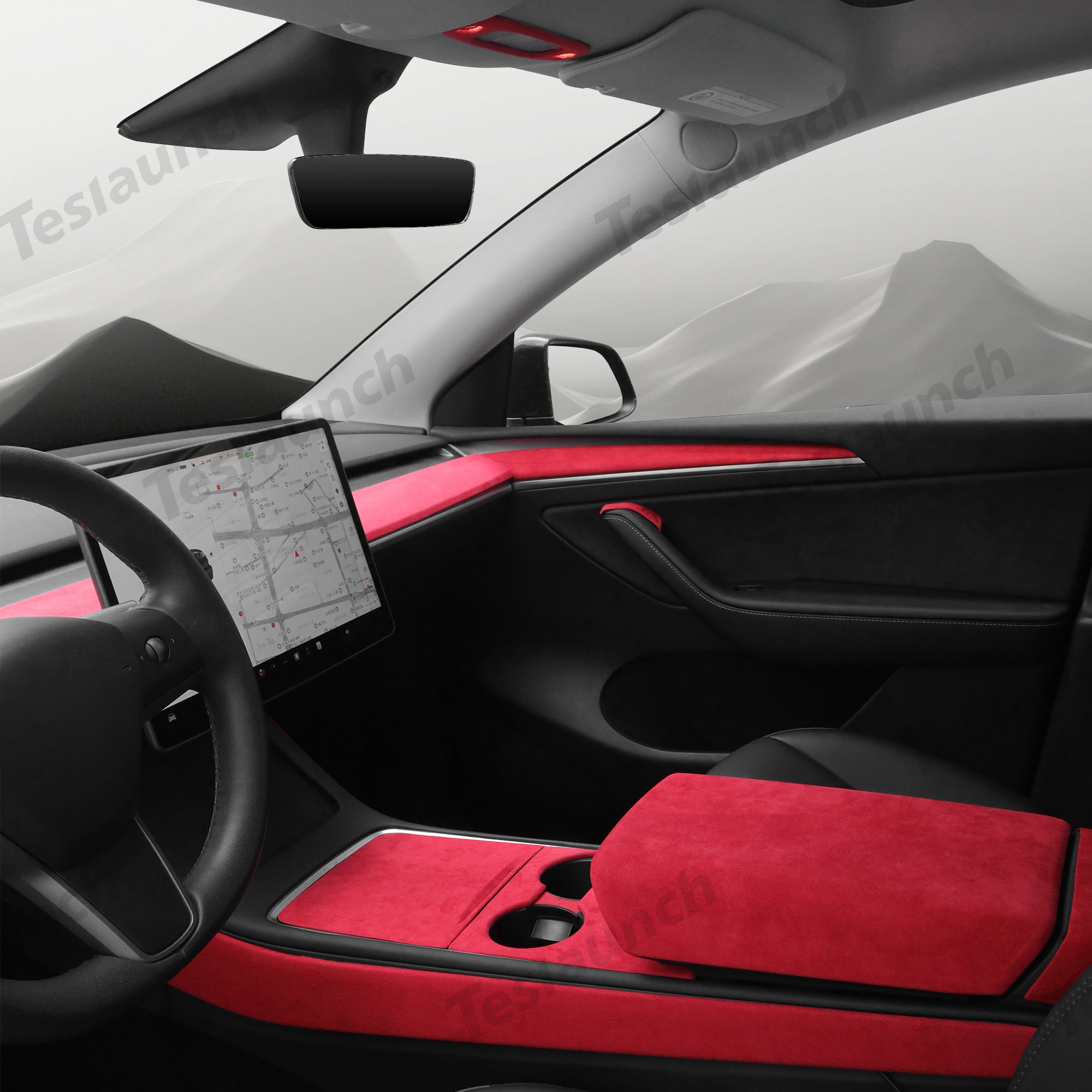 Red Alcantara Wrap Kit Interior Accessories for 2021-2023 Model 3 and
