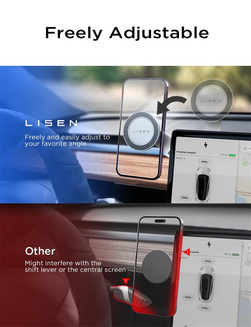 Tesla Model 3/Y/X/S Phone Mount Holder MagSafe adjustable Phone Mount Tesla iPhone Mount Compatible with All Phones
