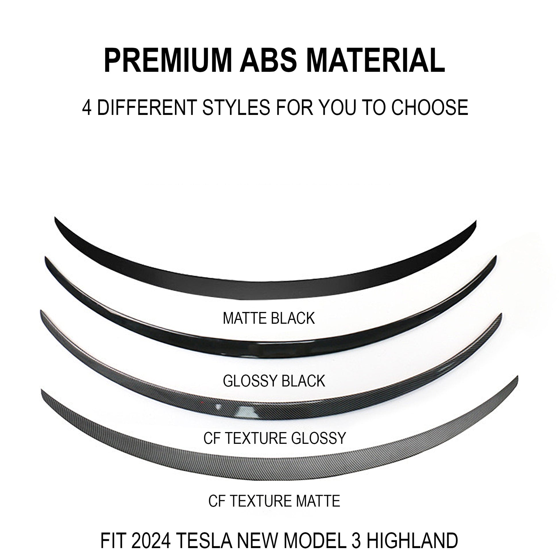 Performance Spoiler for Tesla 2024 Model 3 Highland, Matte Carbon Fiber Texture