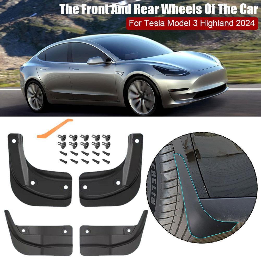 Schmutzfänger, Spritzschutz, vorderer hinterer Kotflügelsatz, kein  Bohrkotflügel (4 Stück), für Tesla 2024 Model 3 Highland - Vorne + Hinten  (4 Stück)