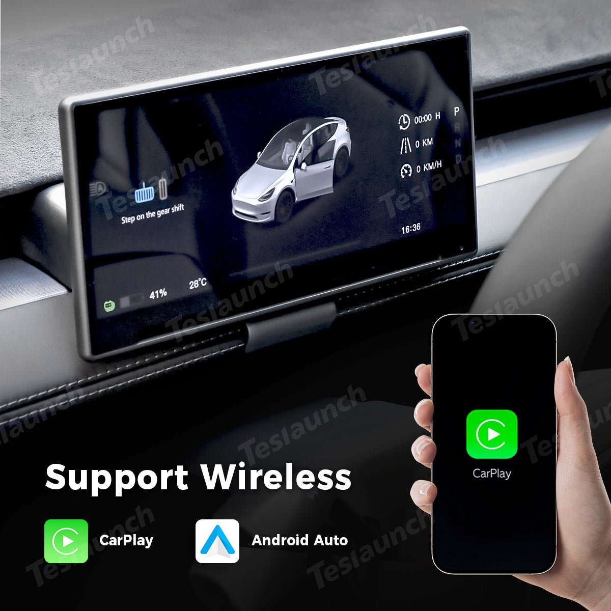 8.9'' Wireless CarPlay & Android Auto HUD for Tesla Model 3 Highland / Model Y Juniper - T-Launch