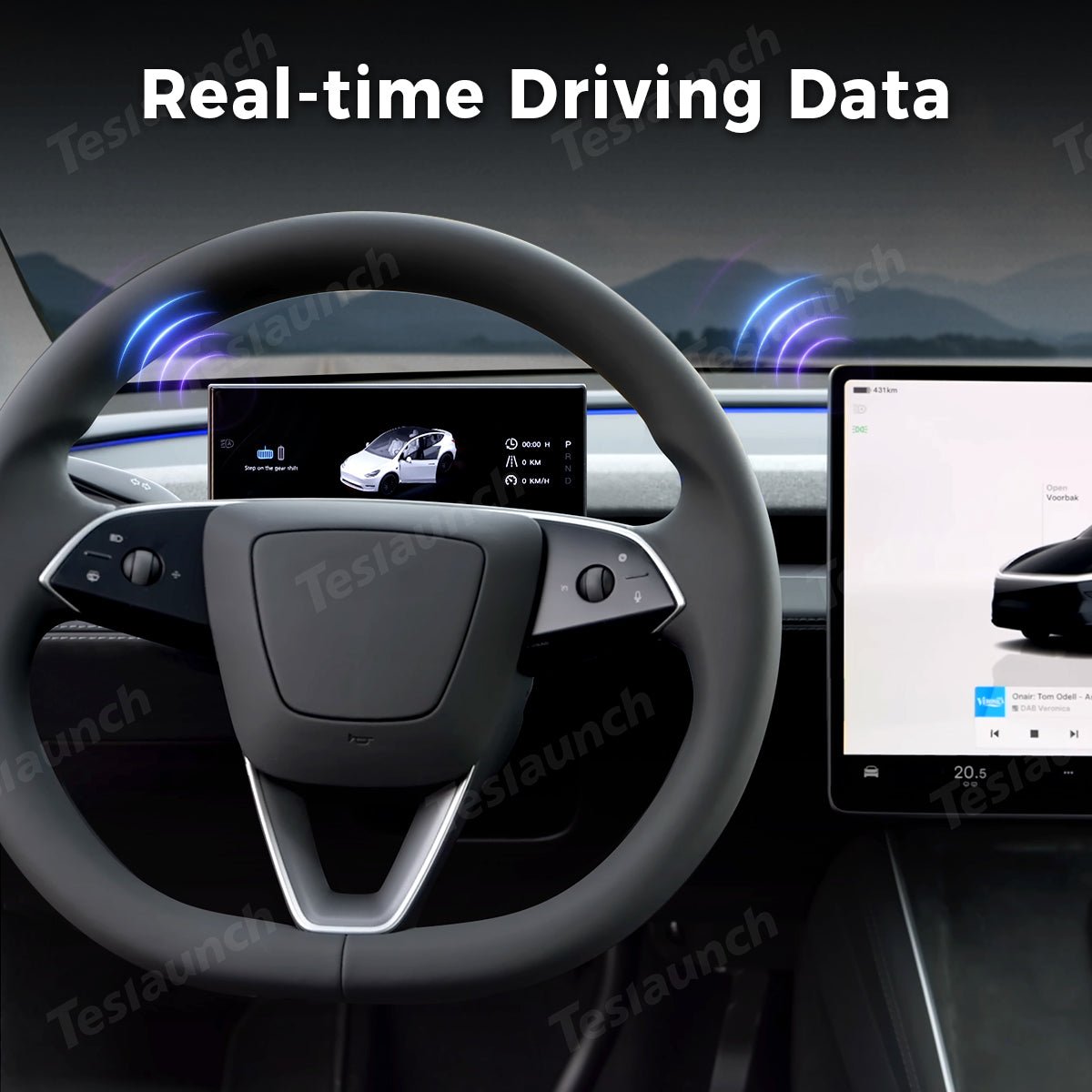 8.9'' Wireless CarPlay & Android Auto HUD for Tesla Model 3 Highland / Model Y Juniper - T-Launch