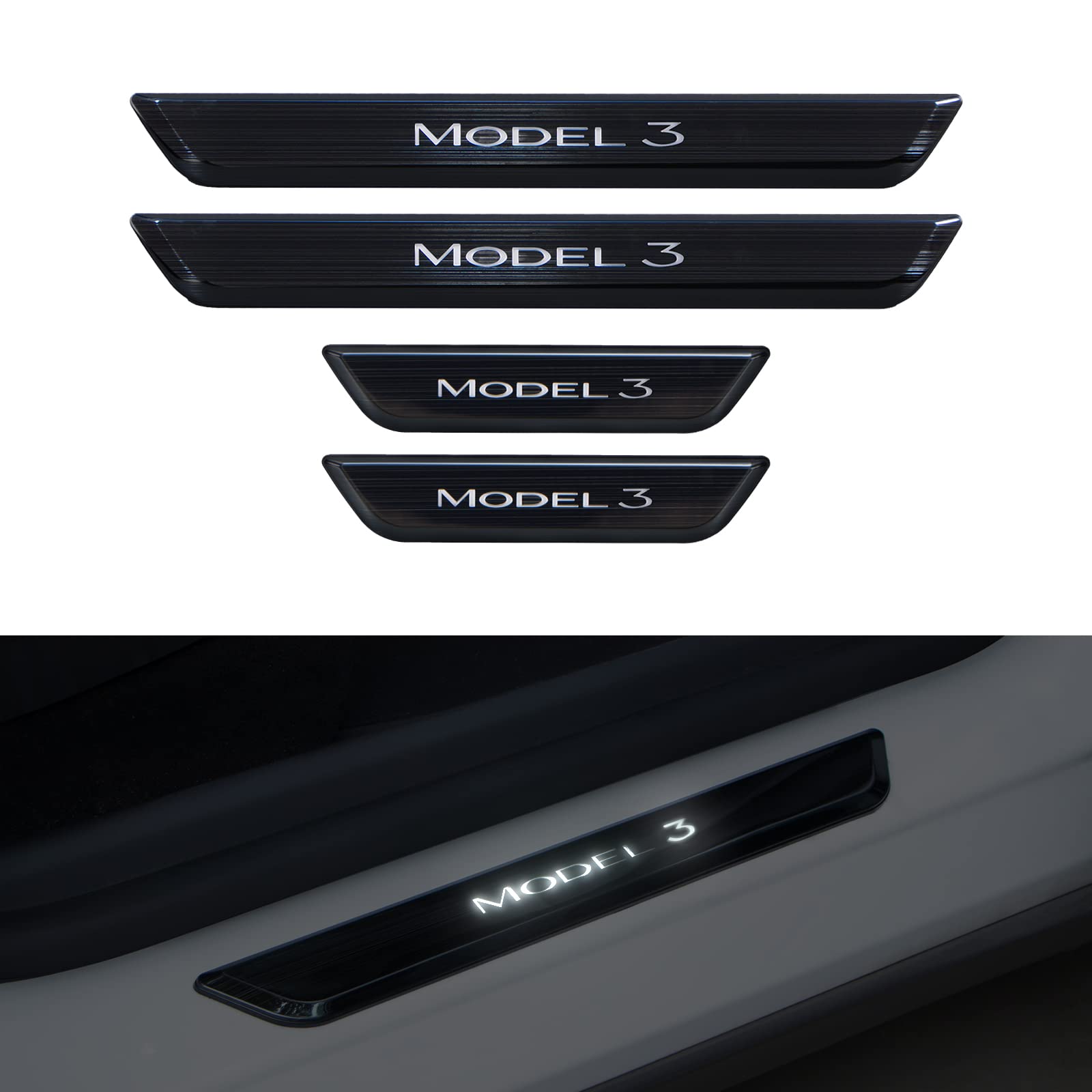 Tesla beleuchteter Einstiegsleistenschutz - Schwarz / Model 3