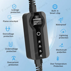 شاحن محمول 16 أمبير/32 أمبير، وضع قابل للتعديل، مستويين، شاحن منزلي مقاوم للماء للسيارات الكهربائية Tesla Model S/X/3/Y