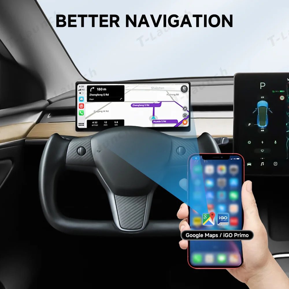 9'' Head Up Display with Wireless CarPlay & Android Auto for Tesla Model 3/Y (2021–2024) - T-Launch
