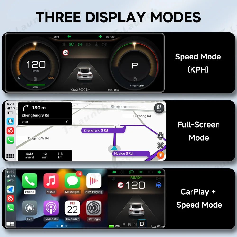 9'' Head Up Display with Wireless CarPlay & Android Auto for Tesla Model 3/Y (2021–2024) - T-Launch