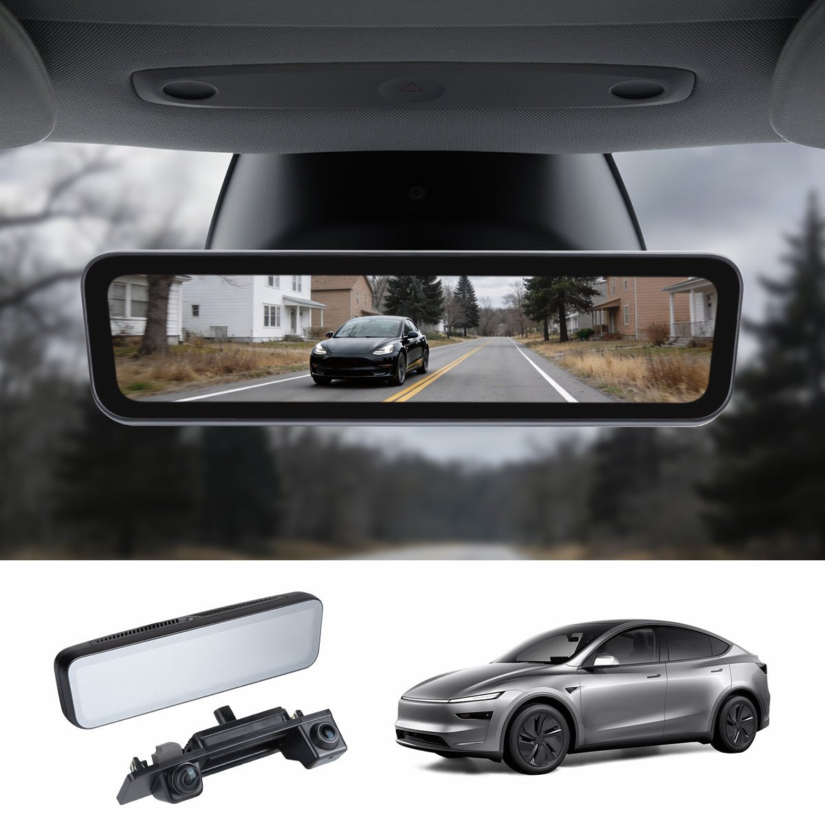 9.2" Integrated Streaming Rearview Mirror Dash Cam for Tesla Model 3 / Model Y (2021–2026) - T-Launch