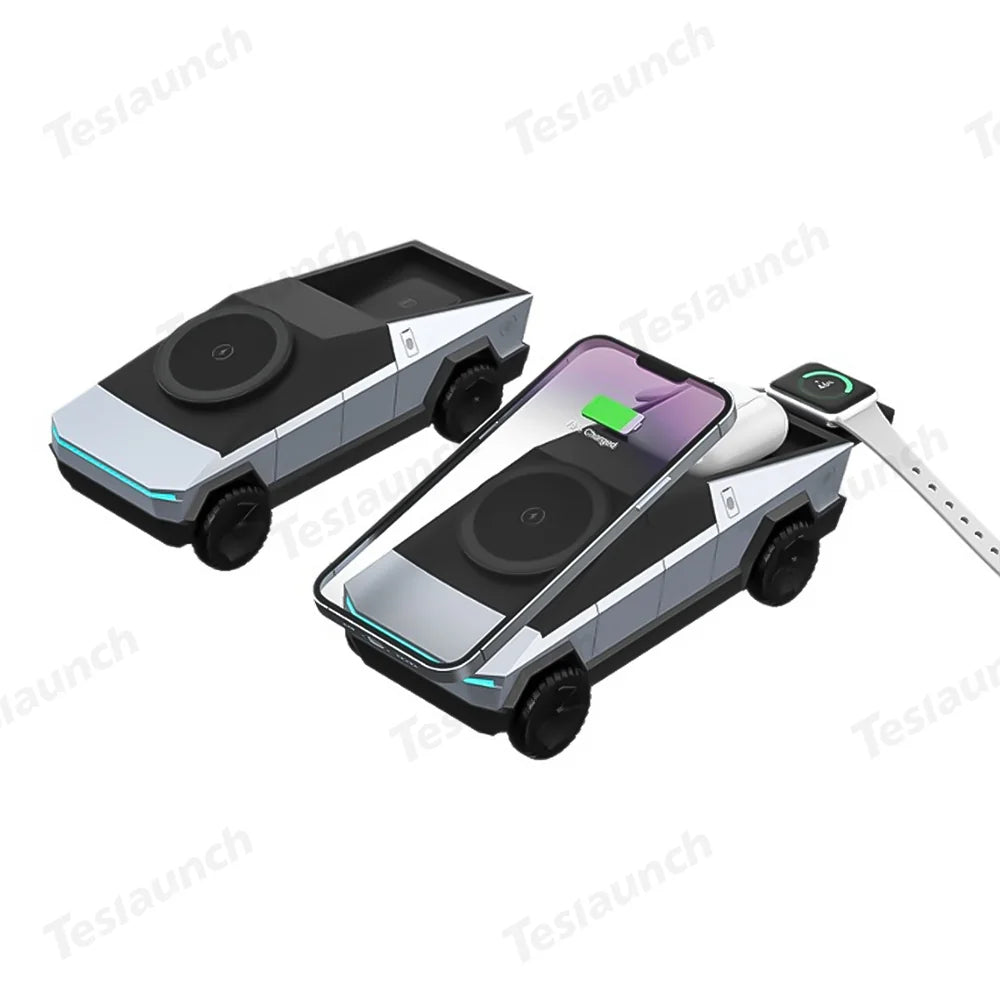 Cybertruck-Inspired 3-in-1 Wireless Charger & Stand for All Cars