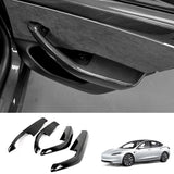 [Real Carbon Fiber] Cubiertas superpuestas para apoyabrazos de puertas delanteras y traseras (4 piezas) para Tesla Model 3 Tierras altas 2024+