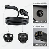 48A EV Charging Extension Cable with One-Button Switch for Tesla M3/Y/S/X-16FT