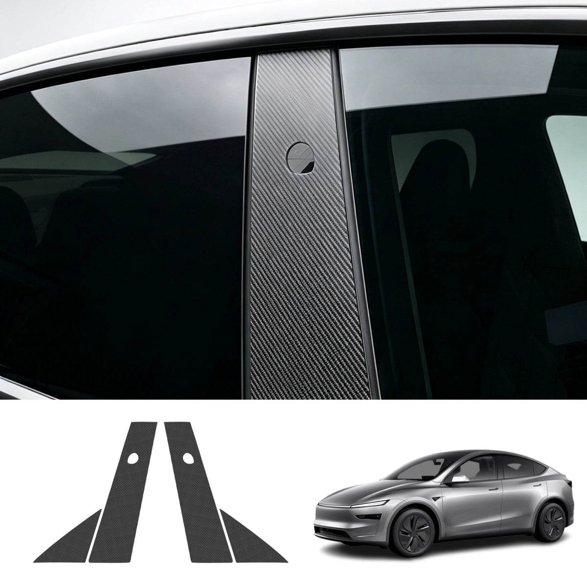 Carbon Fiber A & B Pillar Window Trim Covers for Tesla Model Y 2025+ / Model 3 2024+