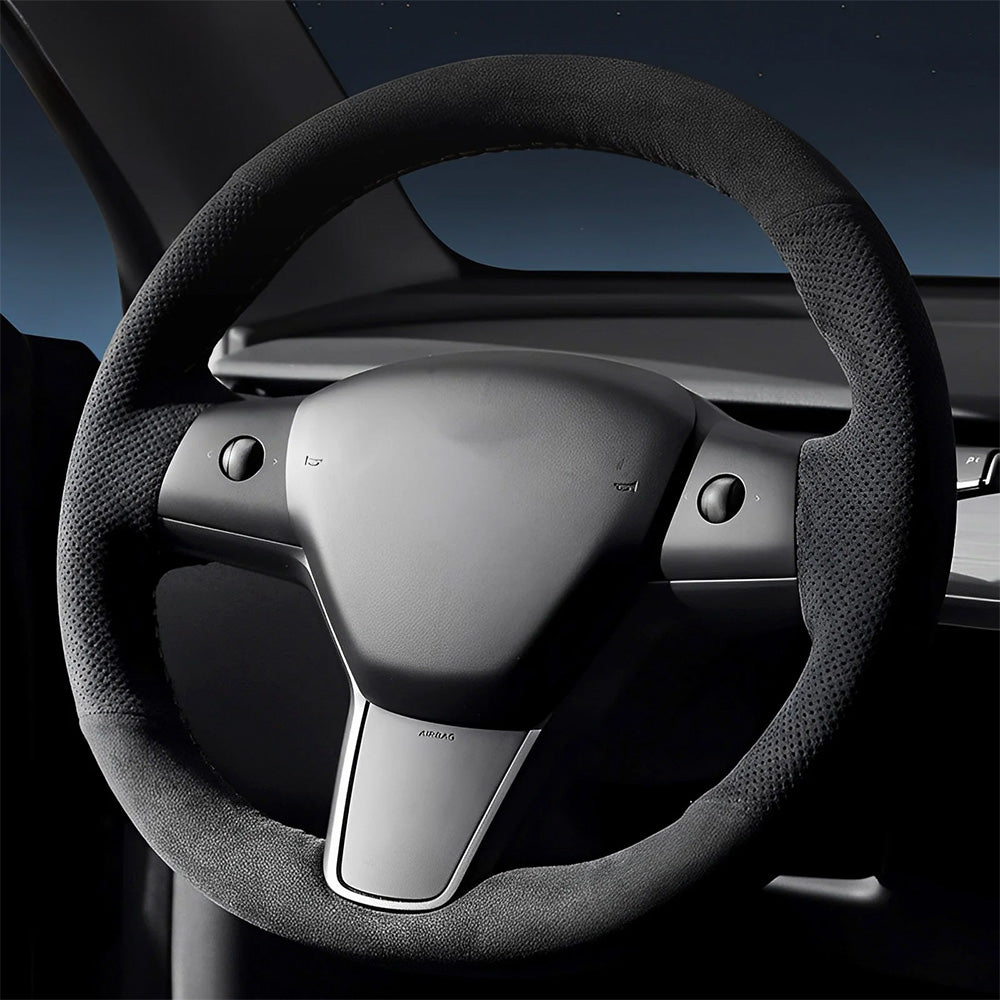 Alcantara-käsinommeltu ohjauspyörän suojus mallille Tesla Model 3/V