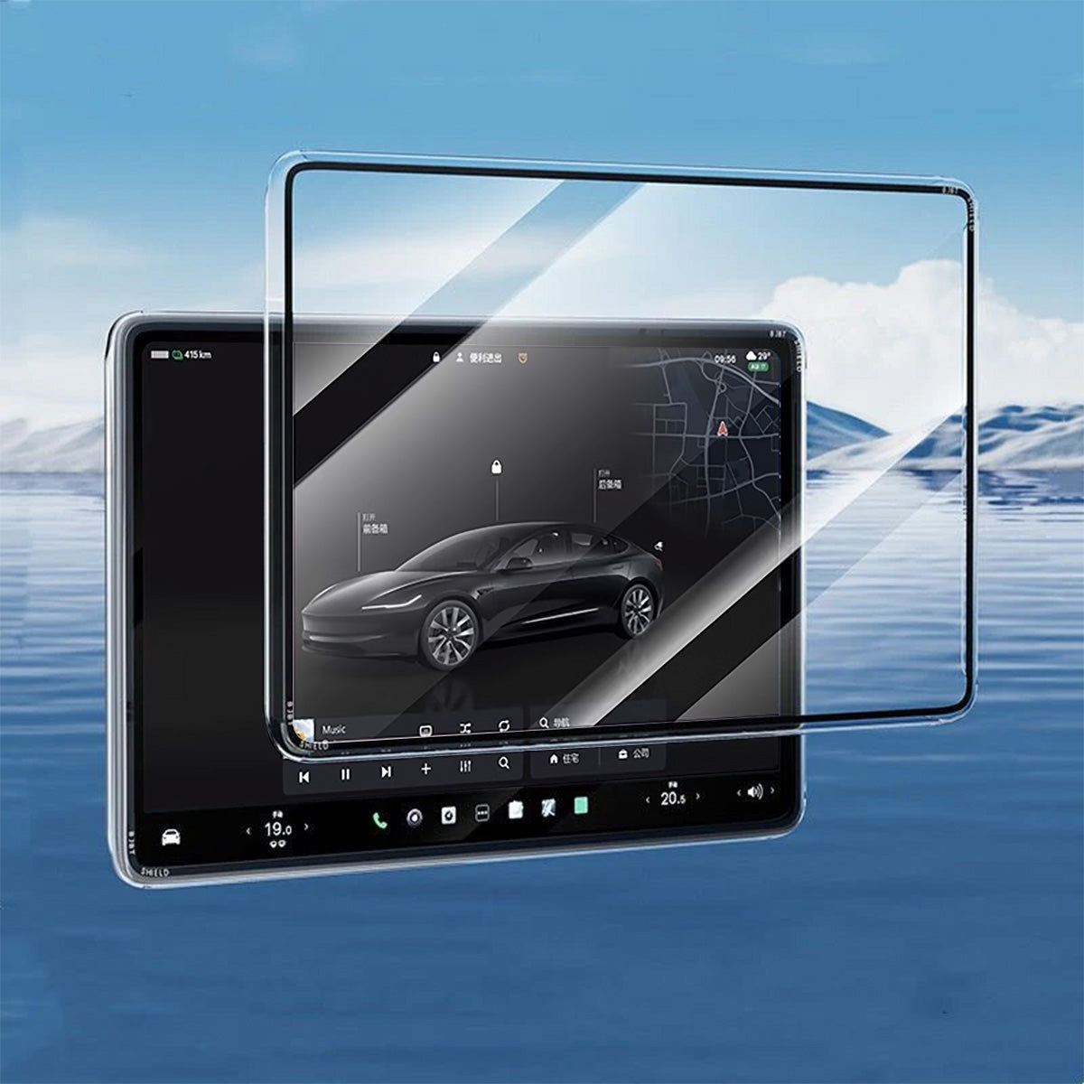 All-in-One Central Screen Tempered Glass & Frame Cover for Tesla Model 3/Y