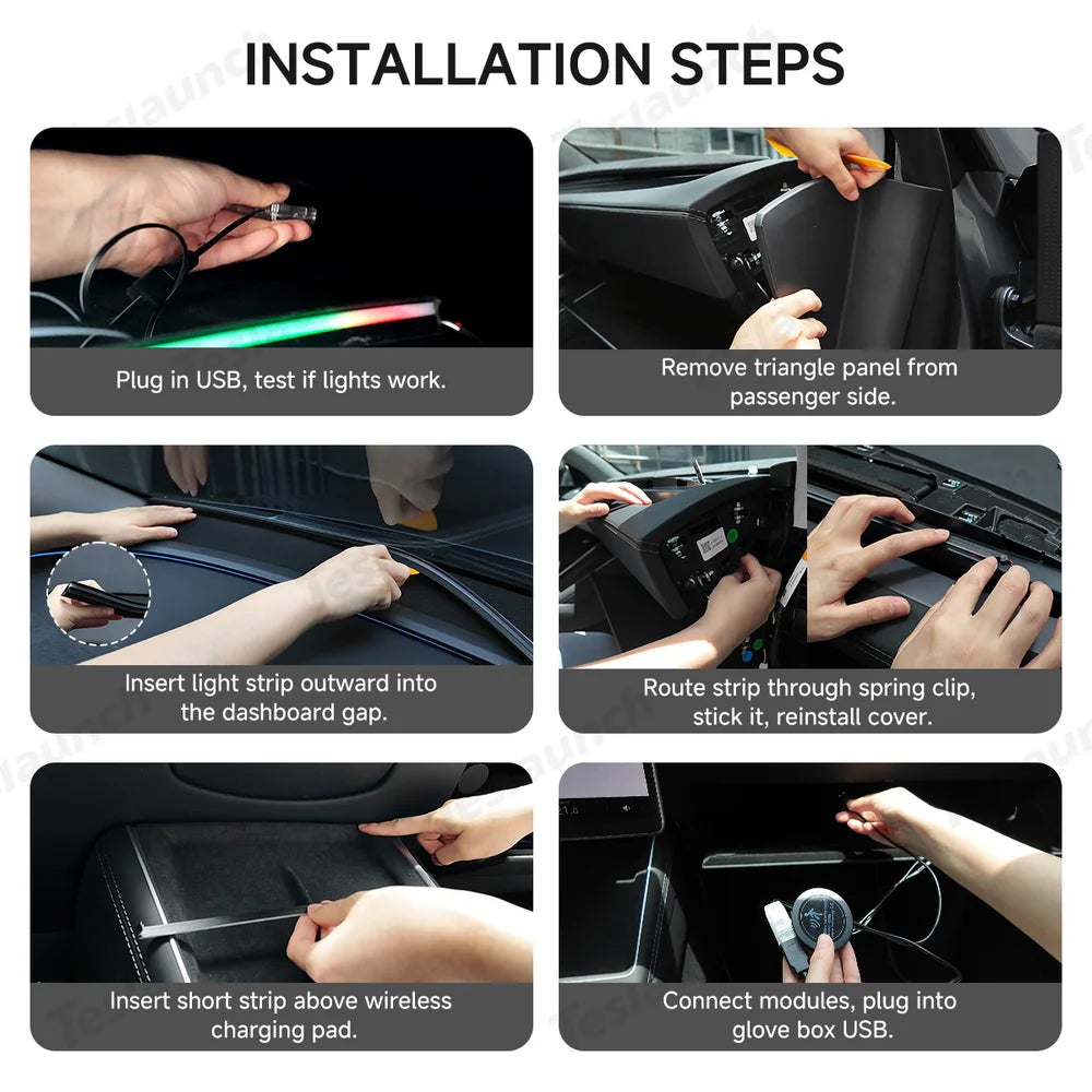 Lumină ambientală cu LED-uri pentru tabloul de bord – Modernizare interior care schimbă culoarea pentru Tesla Model Y Juniper 2025+