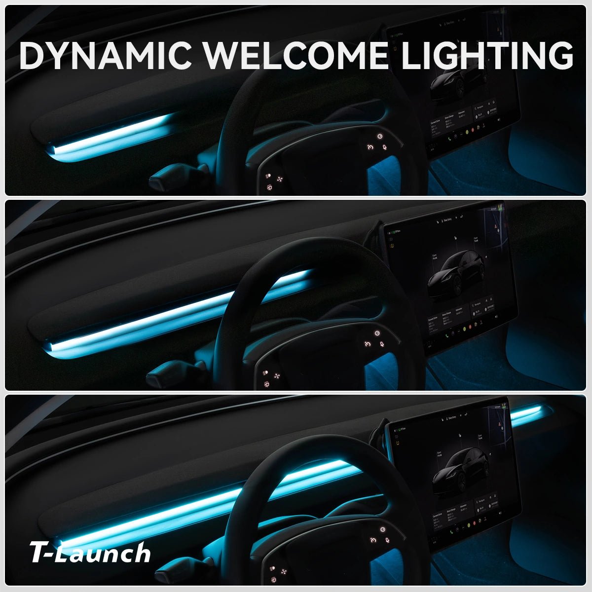 Smart RGB Ambient Lighting Kit with BSD Warning for Tesla Model 3/Y Standard 2025+ - T-Launch