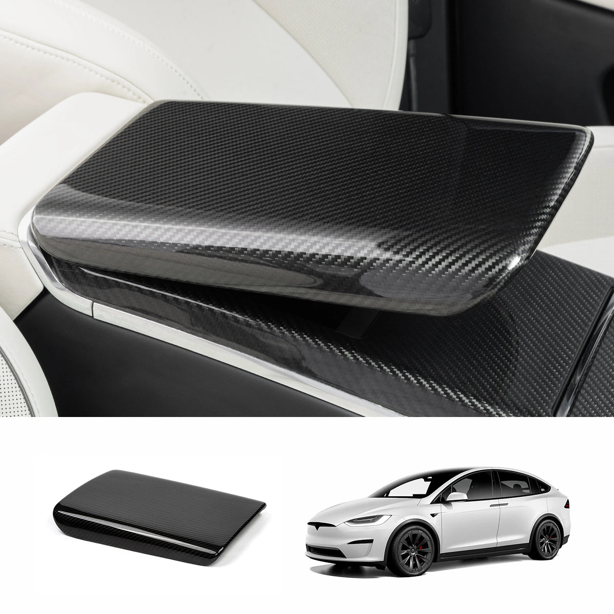 Revestimento do apoio de braço da consola central em fibra de carbono genuína. Model X/S 2021+