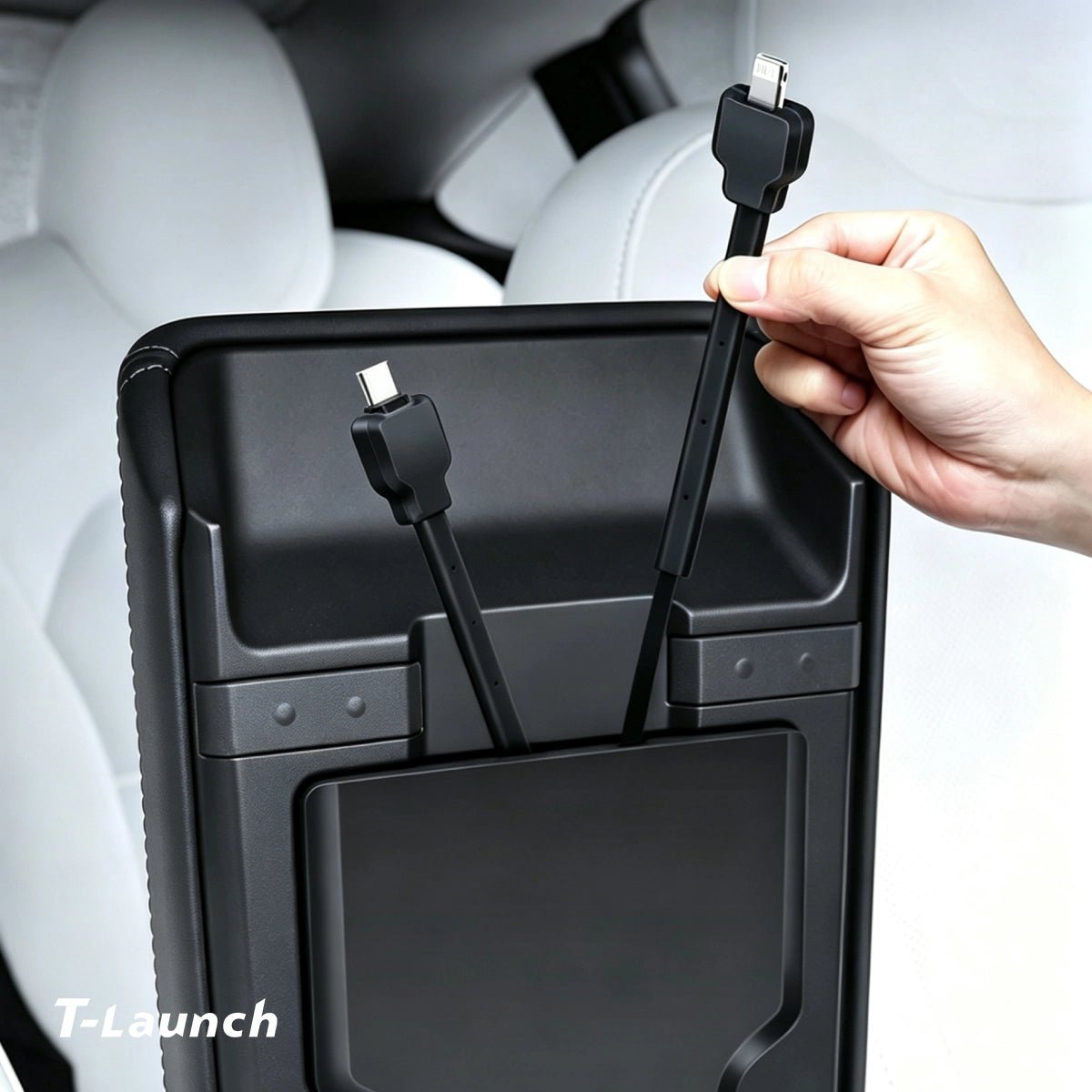 Armrest Retractable Charging Hub with Dual Cables for Tesla Model 3 2024+ / Model Y 2025+ - T-Launch