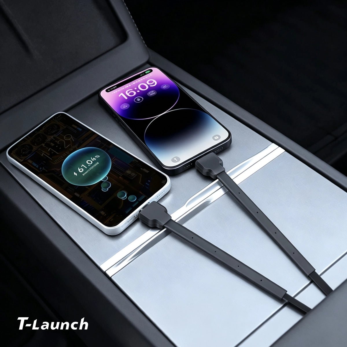 Armrest Retractable Charging Hub with Dual Cables for Tesla Model 3 2024+ / Model Y 2025+ - T-Launch