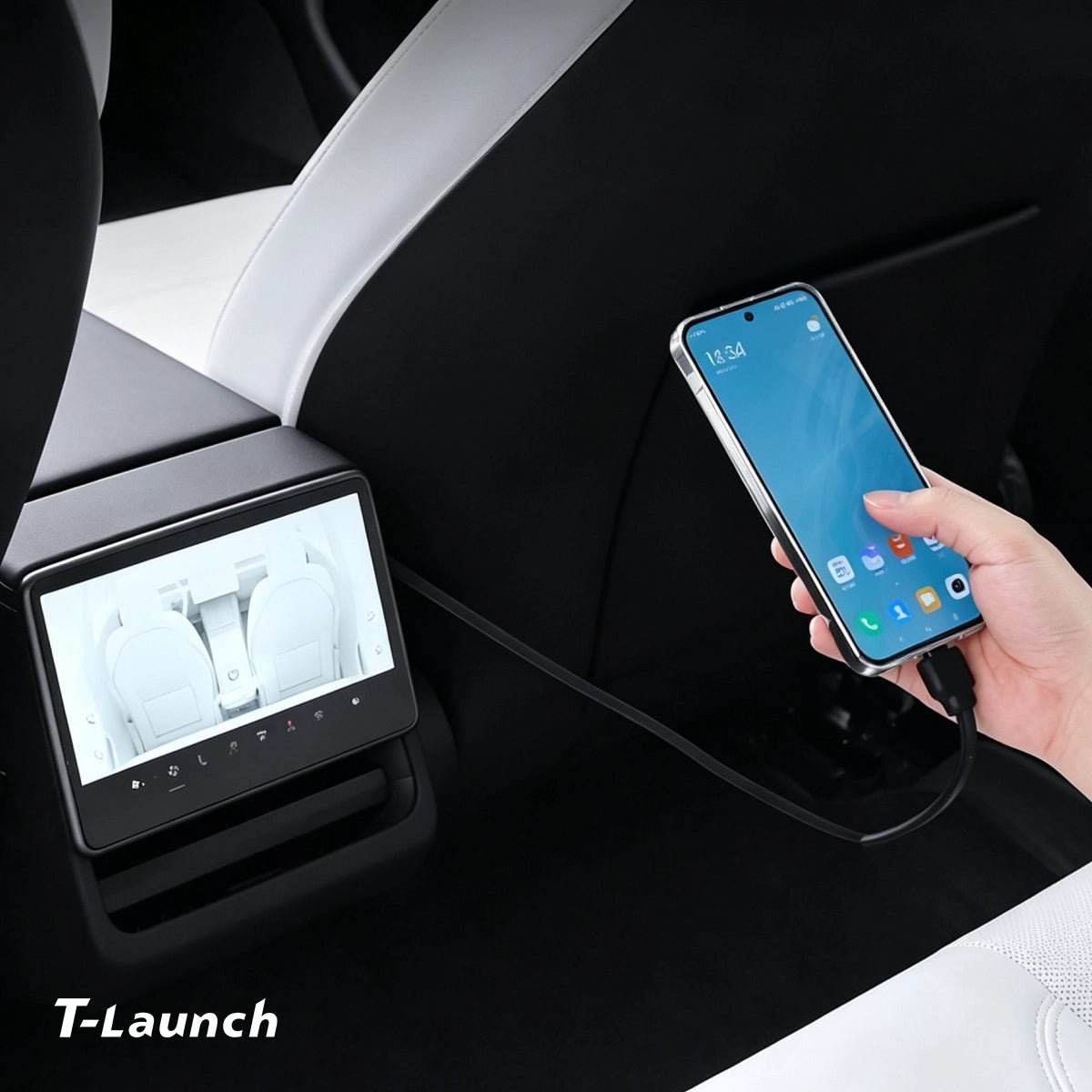 Armrest Retractable Charging Hub with Dual Cables for Tesla Model 3 2024+ / Model Y 2025+ - T-Launch