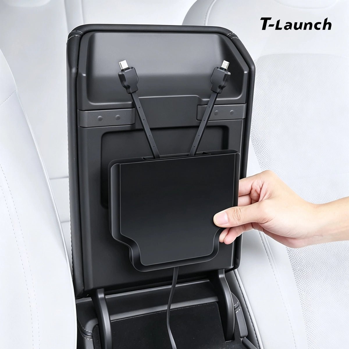 Armrest Retractable Charging Hub with Dual Cables for Tesla Model 3 2024+ / Model Y 2025+ - T-Launch