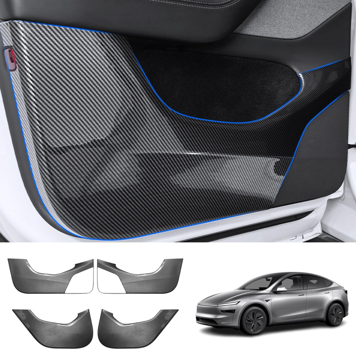 Carbon Fiber Style Door Anti-Kick Protector for Tesla Model Y Juniper 2025+