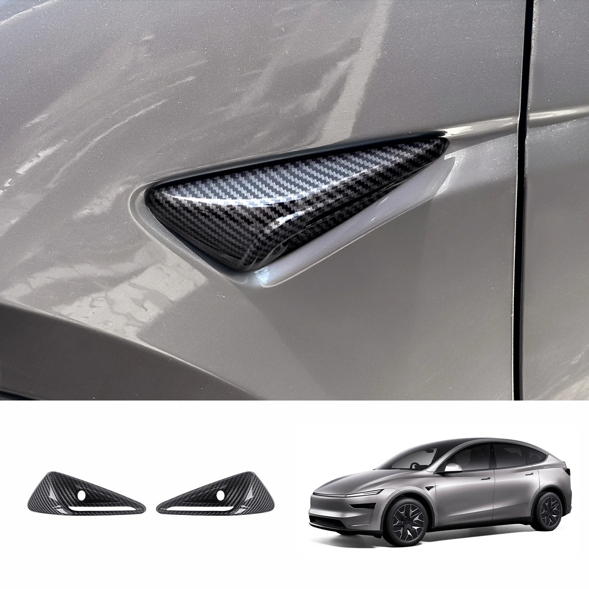 Carbon Fiber Pattern Turn Signal & Side Camera Covers (ABS) for Tesla Model YL 2026+