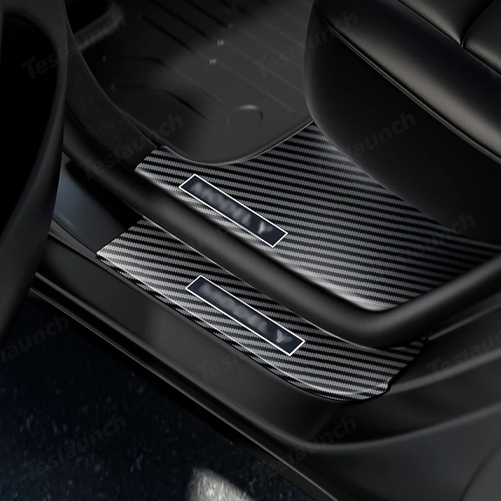 Carbon Fiber Style Door Sill Protector Set (8 Pieces) for Tesla Model Y Juniper 2025+