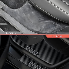 Carbon Fiber Style Door Sill Protector Set (8 Pieces) for Tesla Model Y Juniper 2025+