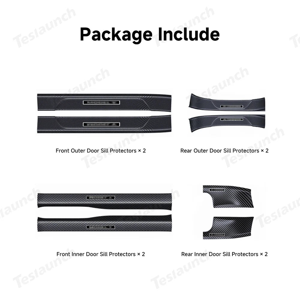 Carbon Fiber Style Door Sill Protector Set (8 Pieces) for Tesla Model Y Juniper 2025+