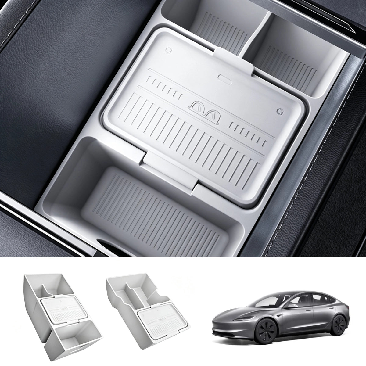 Center Console & Armrest Silicone Storage Organizer Set for Tesla Model 3 Highland 2024+ - T-Launch