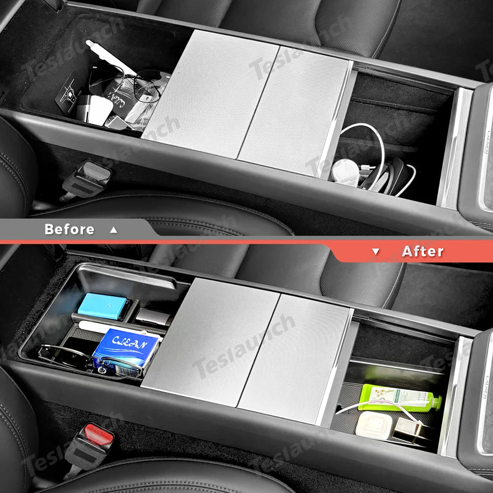 Organizador de consola central e caixa de apoio de braço para Tesla Model Y Juniper 2025+