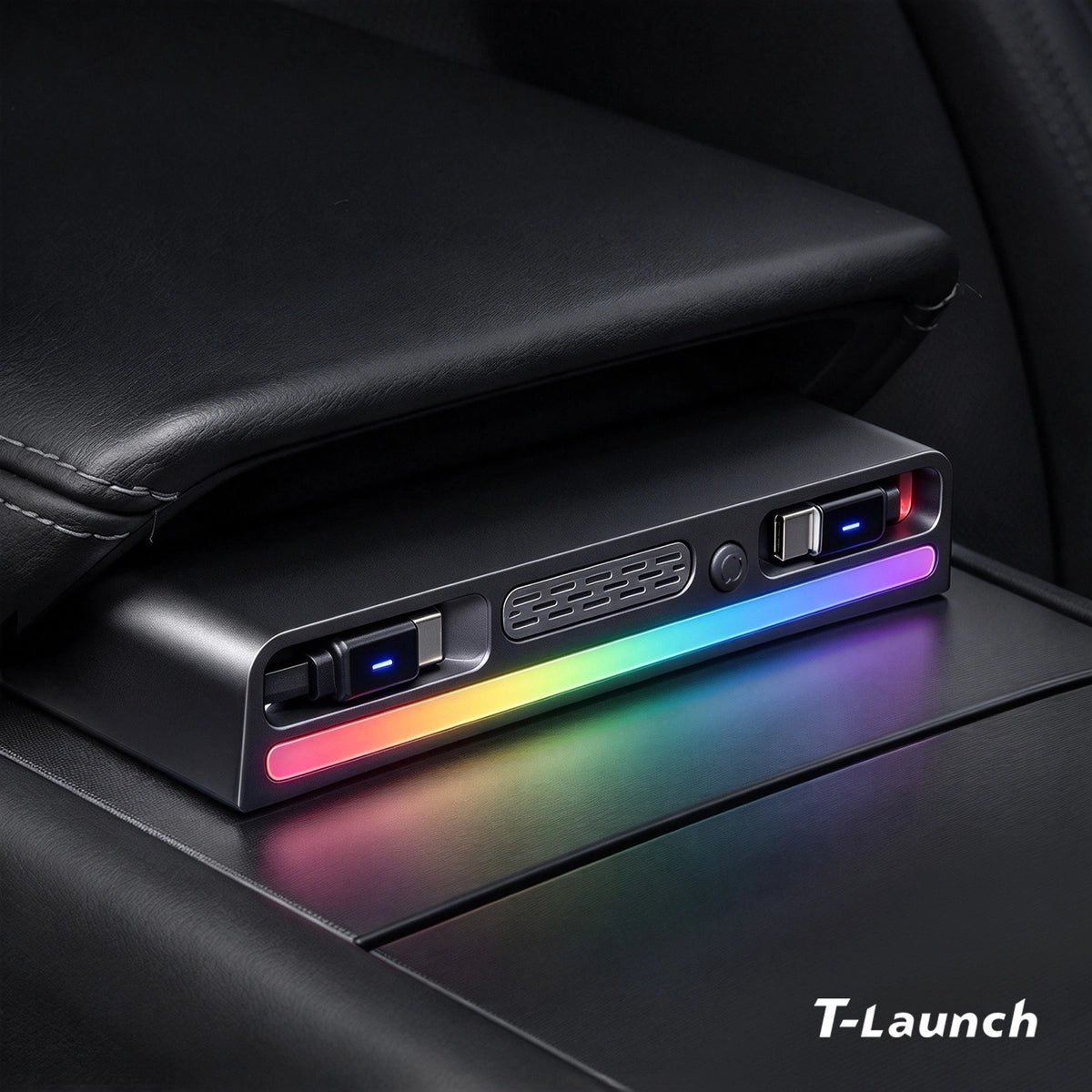 Center Console USB Hub with Ambient Lighting & Air Freshener for Tesla Model 3/Y 2017+ - T-Launch