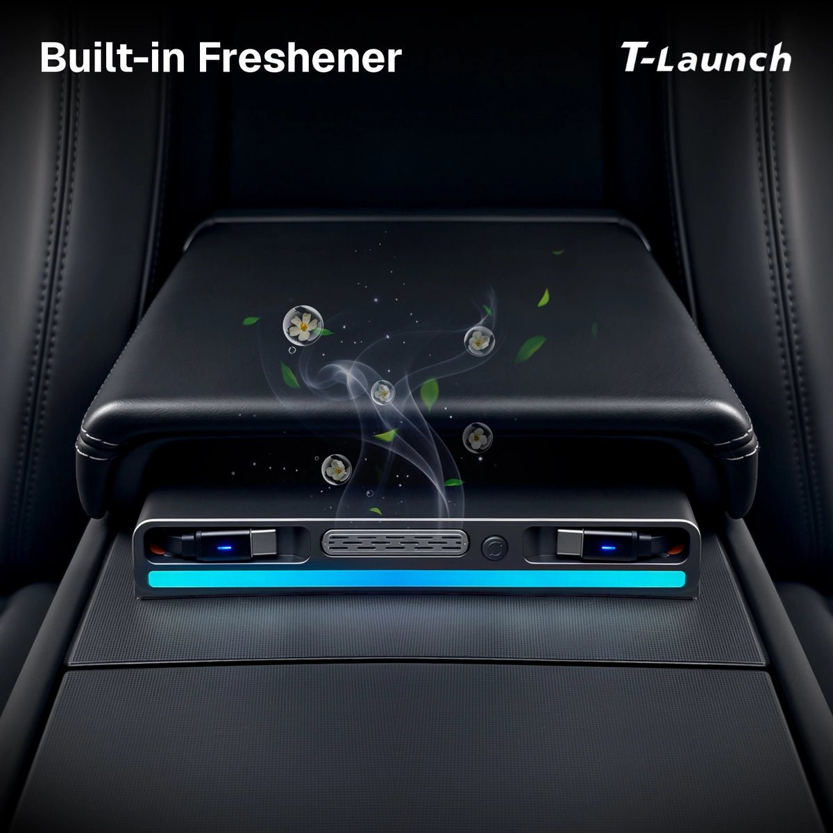 Center Console USB Hub with Ambient Lighting & Air Freshener for Tesla Model 3/Y 2017+ - T-Launch