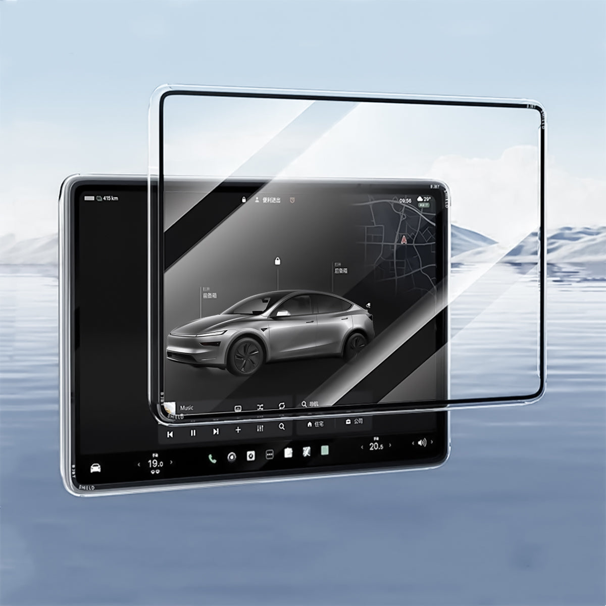 All-in-One Central Screen Tempered Glass & Frame Cover for Tesla Model Y Juniper 2025+