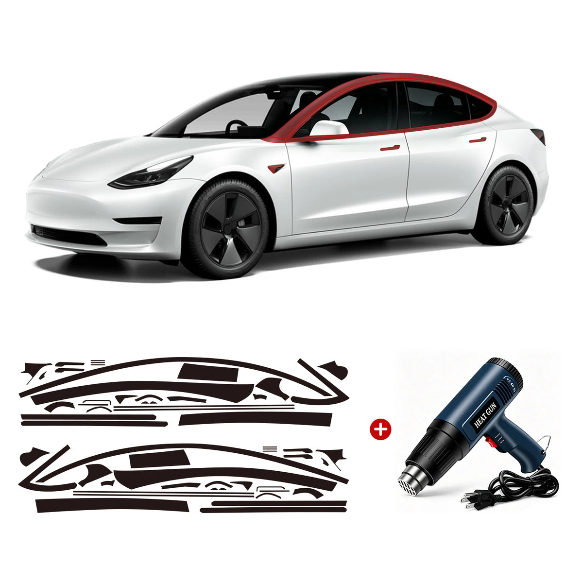 Revestimento de vinil Chrome Delete Blackout para 2017-2023 Tesla Model 3 - Preto fosco