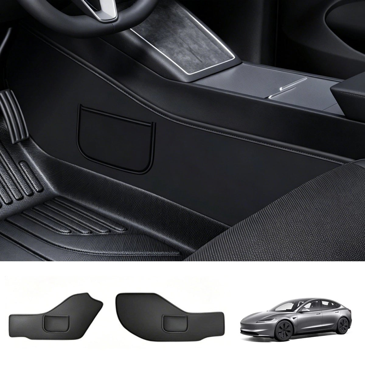 Nappa Leather Interior Anti-Kick Protection Mats for Tesla Model 3 Highland 2024+