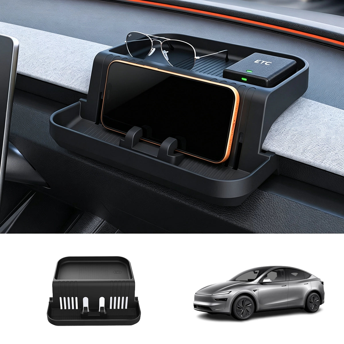Dashboard Storage Tray with Phone Holder & ETC Bracket for Tesla Model 3/Y/YL 2024+