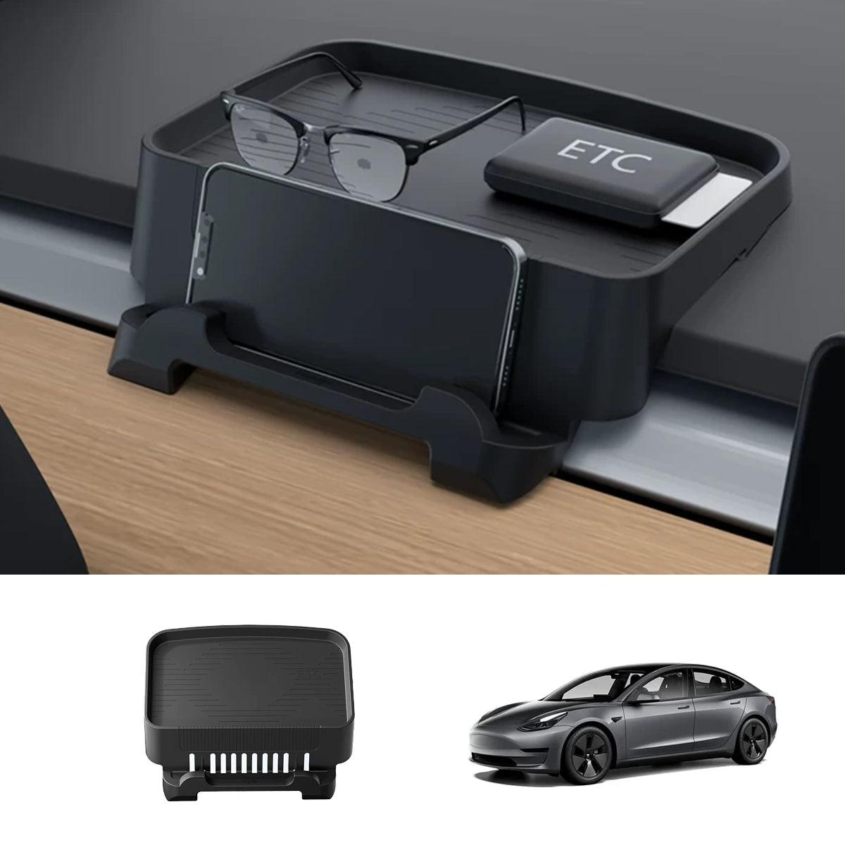 Dashboard Storage Tray with Phone Holder & ETC Bracket for Tesla Model 3/Y 2017-2024