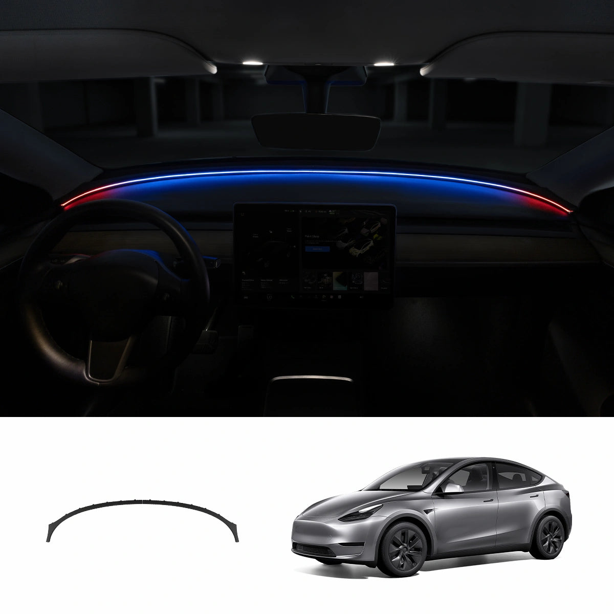 Juniper-Style Dashboard Ambient Light Kit with BSD Warning for Tesla Model Y 2020-2024