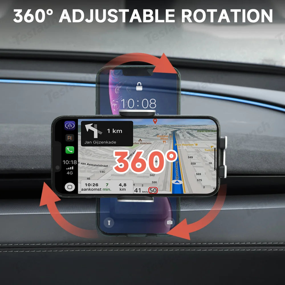 Dashboard Phone Holder with Solar Auto Clamp for Tesla Model Y Juniper 2025+