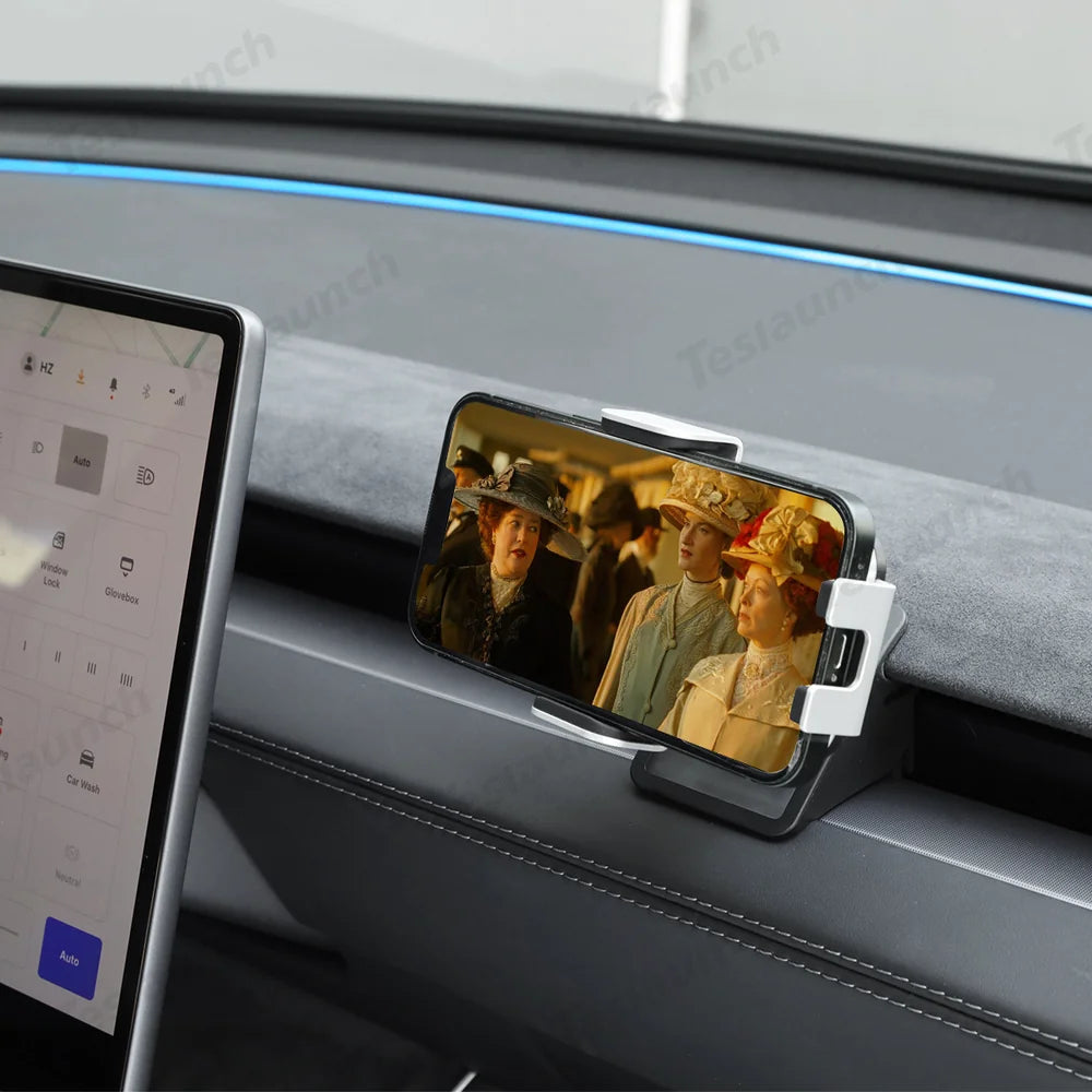 Dashboard Phone Holder with Solar Auto Clamp for Tesla Model Y Juniper 2025+