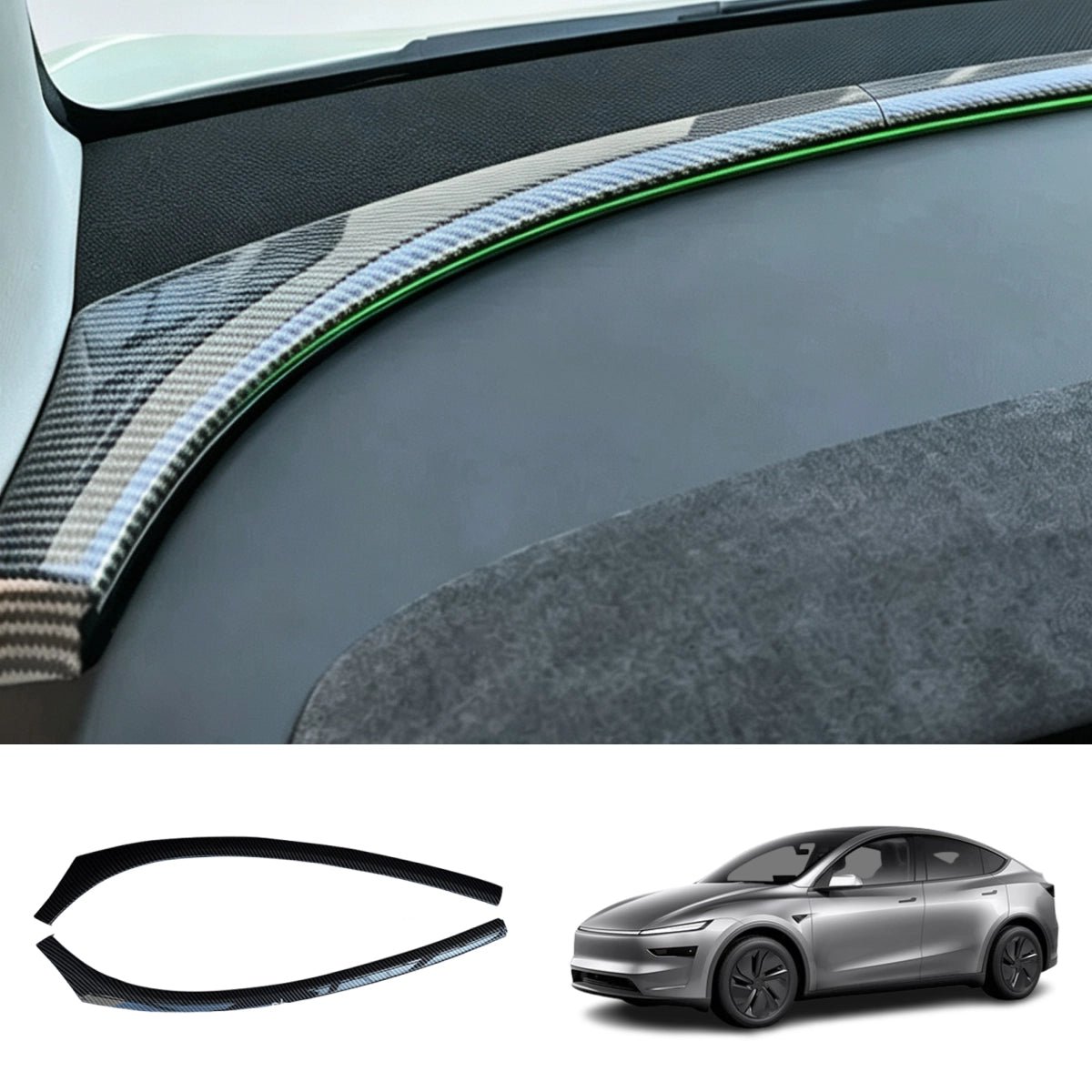 Carbon Fiber Style Dashboard Windshield Trim Strips for Tesla Model Y/Y L 2025+
