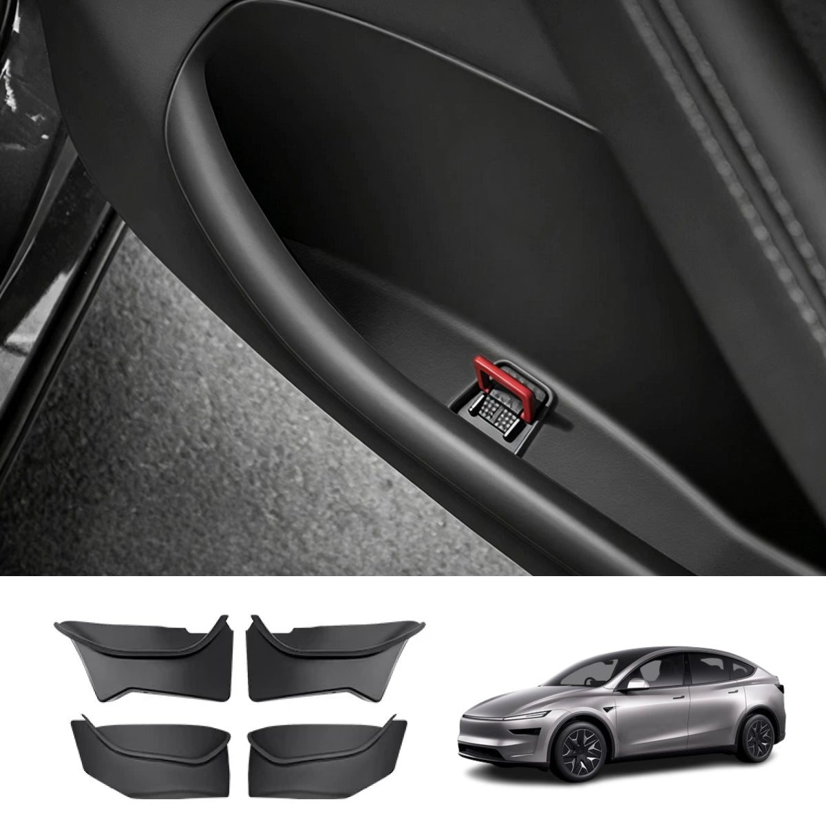 TPE Door Pocket Storage Box with Emergency Release Pull Ring for Tesla Model Y/Y L 2025+ - T-Launch
