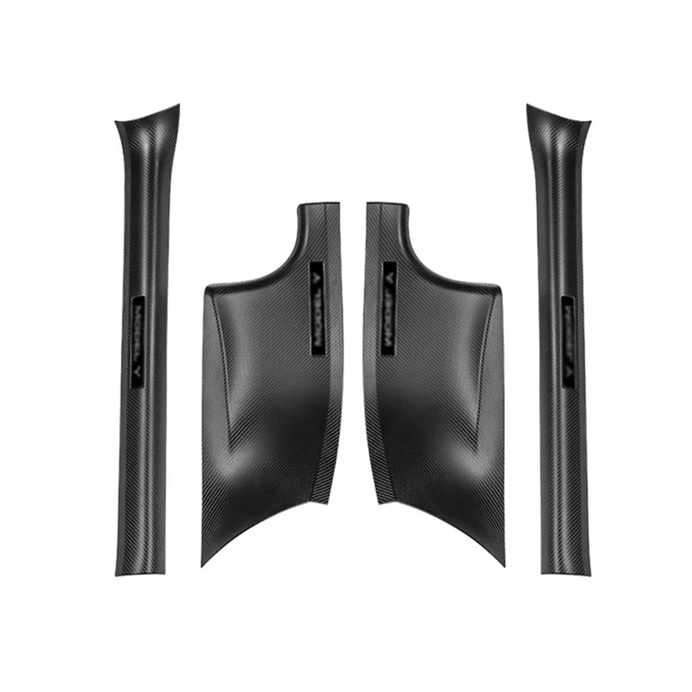 Kolfiberfärg Dörrtröskelskydd + Trunk Tröskelskydd för Tesla Model Y 2021-2024