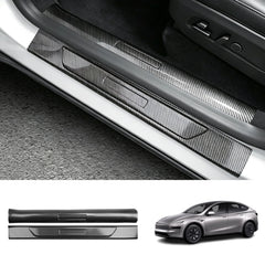 Carbon Fiber Style Door Sill Protectors for Tesla Model Y L 2026+