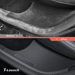 Kolfiberfärg Dörrtröskelskydd + Trunk Tröskelskydd för Tesla Model Y 2021-2024