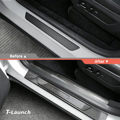 Carbon Fiber Style Door Sill Protectors for Tesla Model Y L 2026+